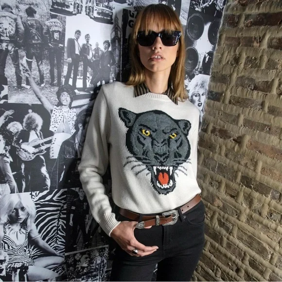 Straight to Hell Women's sweet revenge Cream Panther Sweater - Picture 2 of 8